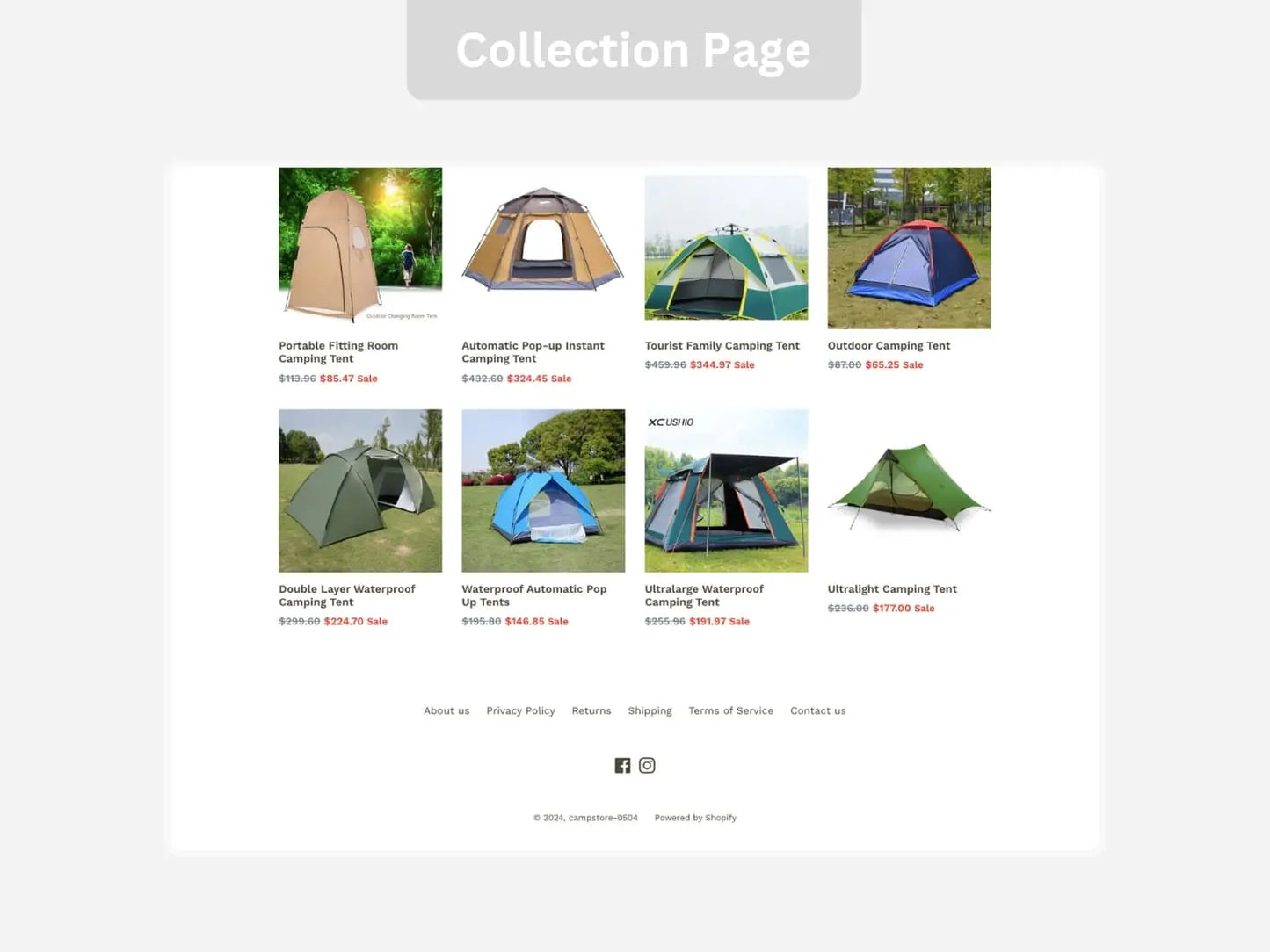 Camping Shopify Starter Dropship Store & Ecommerce Website The Stores Project