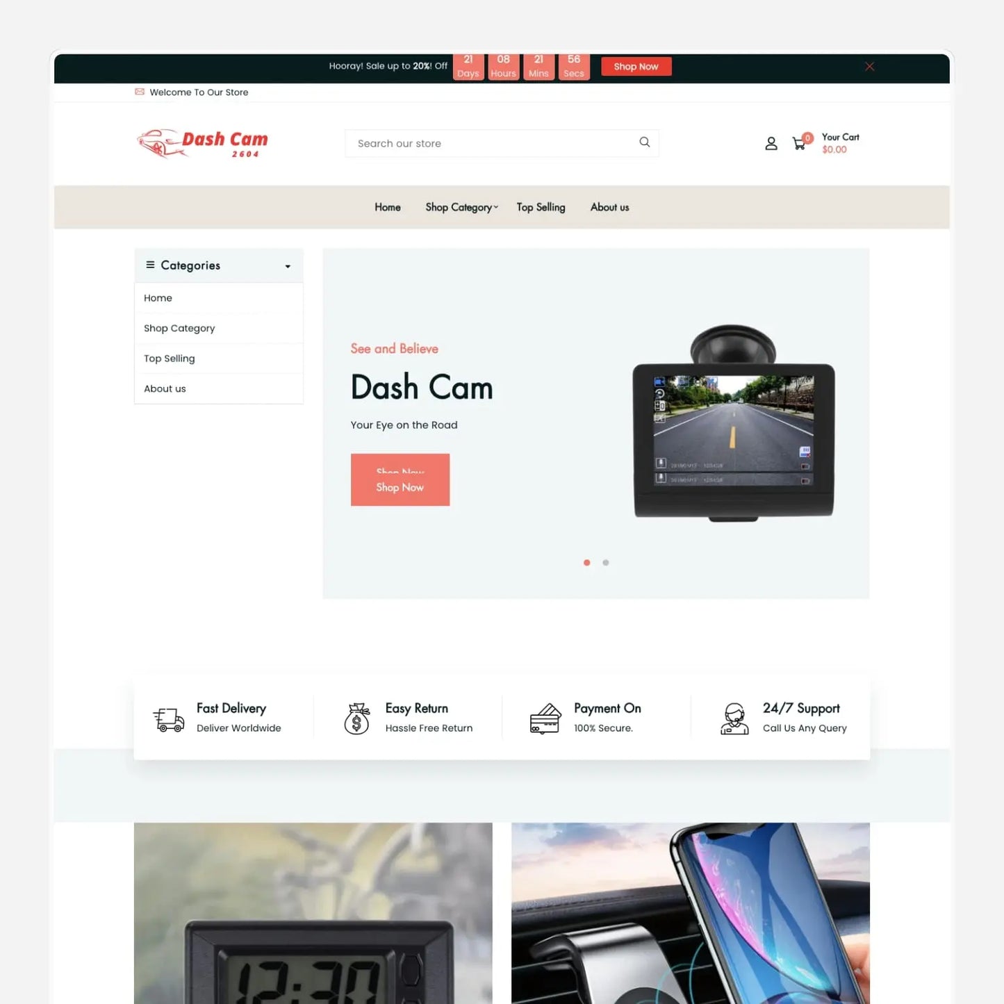Dashcam and Accessories Shopify Starter Dropship Store & Ecommerce Website The Stores Project