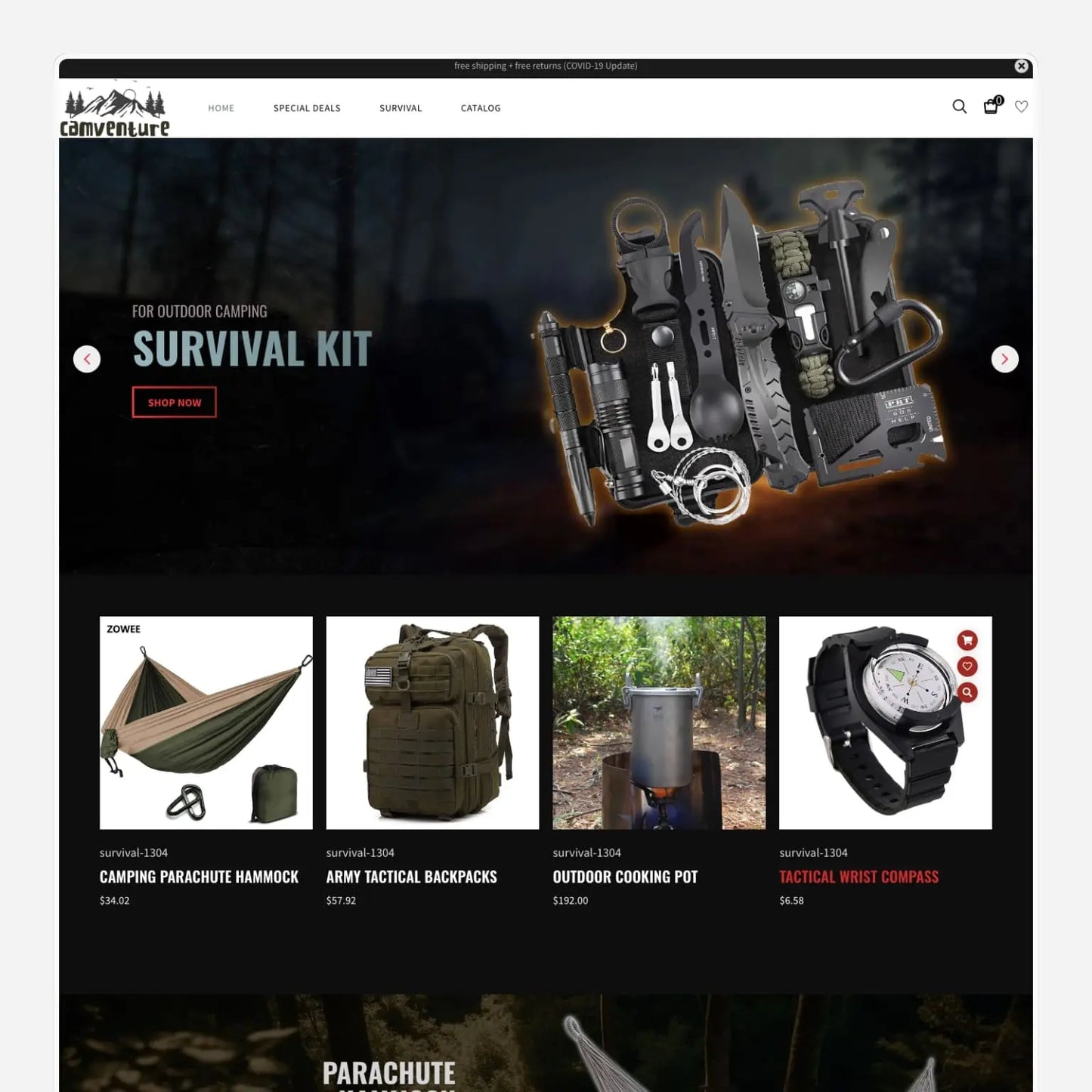 Survival Kit Shopify Starter Dropship Store & Ecommerce Website The Stores Project