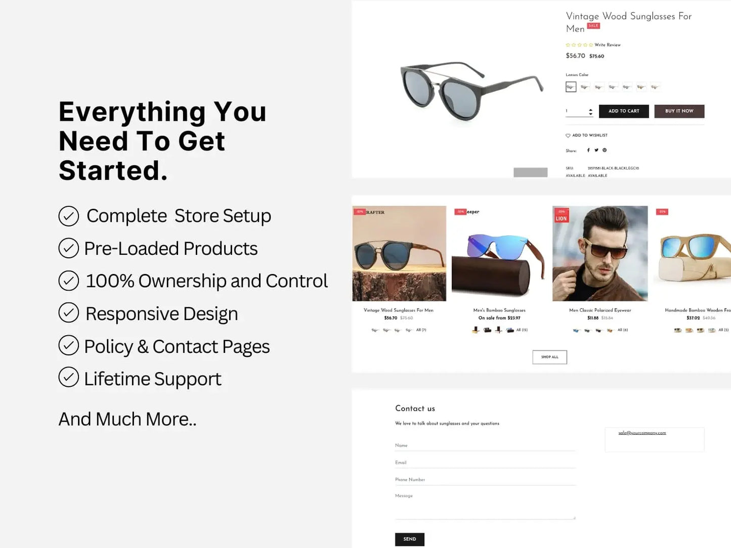 Wooden Sunglasses Shopify Starter Dropship Store & Ecommerce Website The Stores Project